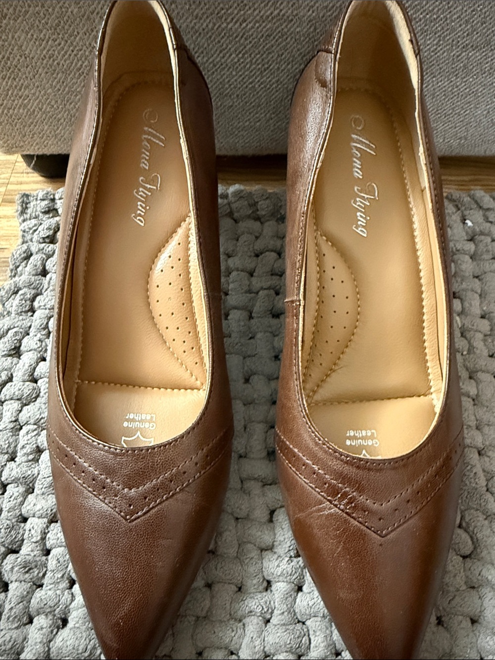 Mona Flying Brown Leather Pointed-Toe Heels